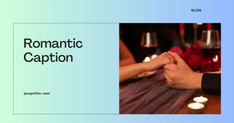 Romantic Caption blog banner showing couple holding hands at candlelit dinner table with wine and roses
