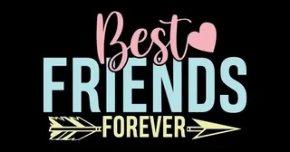 Best Friends Forever lettering design with pink heart and decorative arrows on a black background.