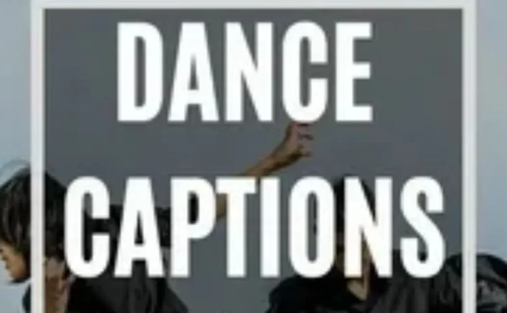 Dance captions text overlay on a photo of two dancers in black outfits